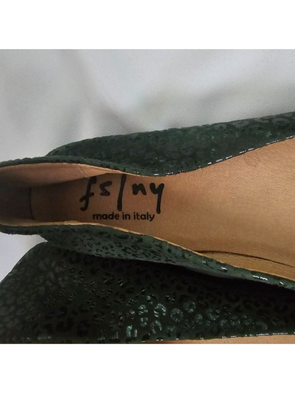 French Sole FS/NY Dark Green Leopard Print Zeppa Semi-Wedge Shoe Women's 7.5 - Picture 8 of 12